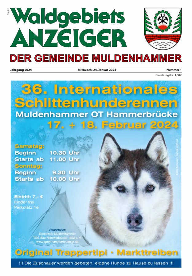 Waldgebietsanzeiger der Gemeinde Muldenhammer Titelblatt 01/2024