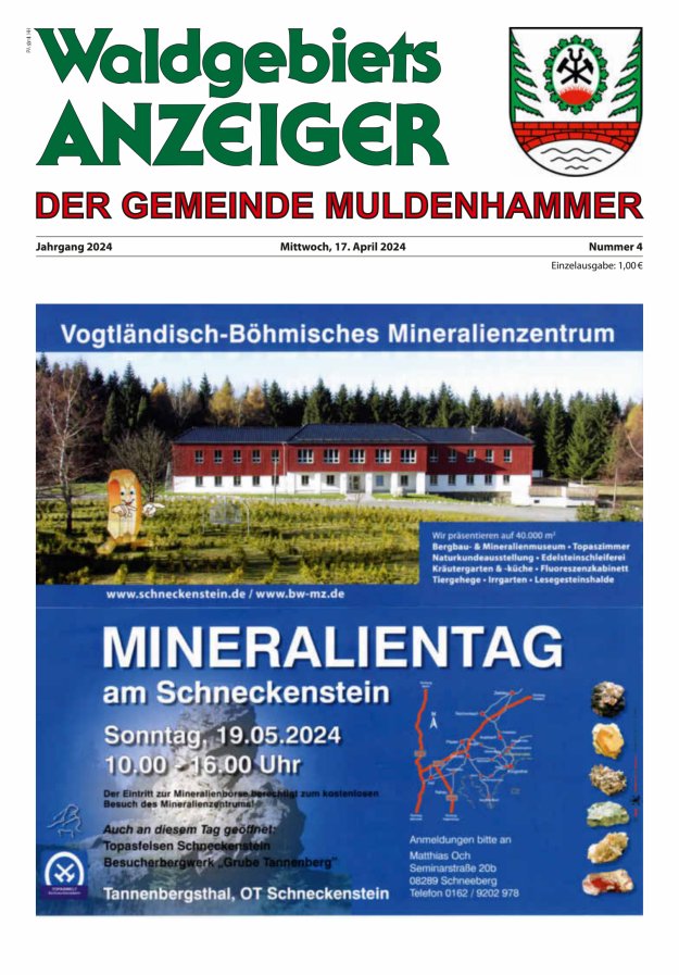 Waldgebietsanzeiger der Gemeinde Muldenhammer Titelblatt 04/2024