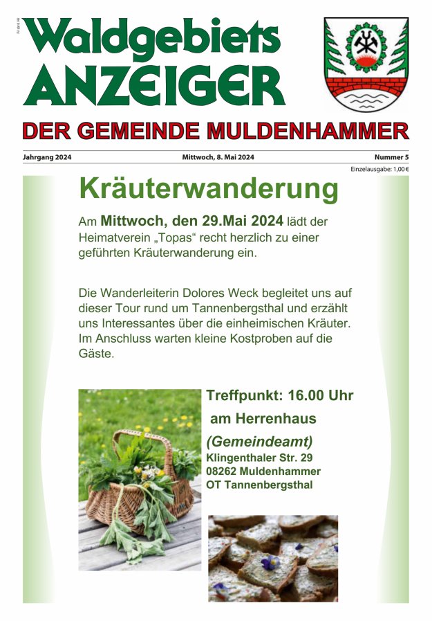 Waldgebietsanzeiger der Gemeinde Muldenhammer Titelblatt 05/2024