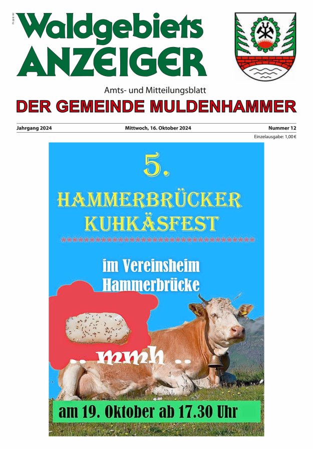 Waldgebietsanzeiger der Gemeinde Muldenhammer Titelblatt 12/2024