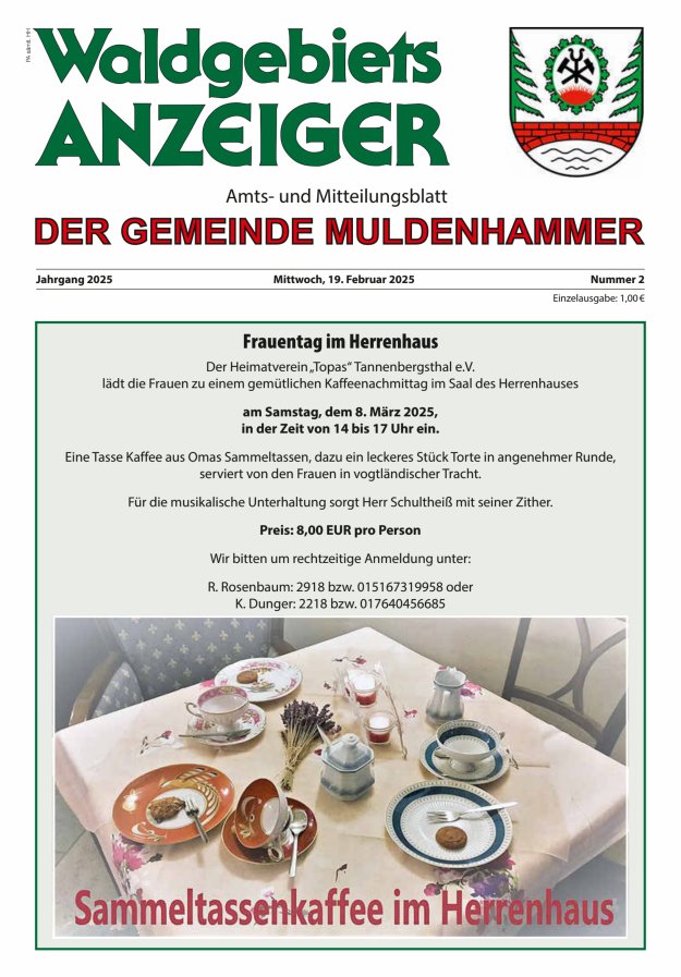 Waldgebietsanzeiger der Gemeinde Muldenhammer Titelblatt 02/2025