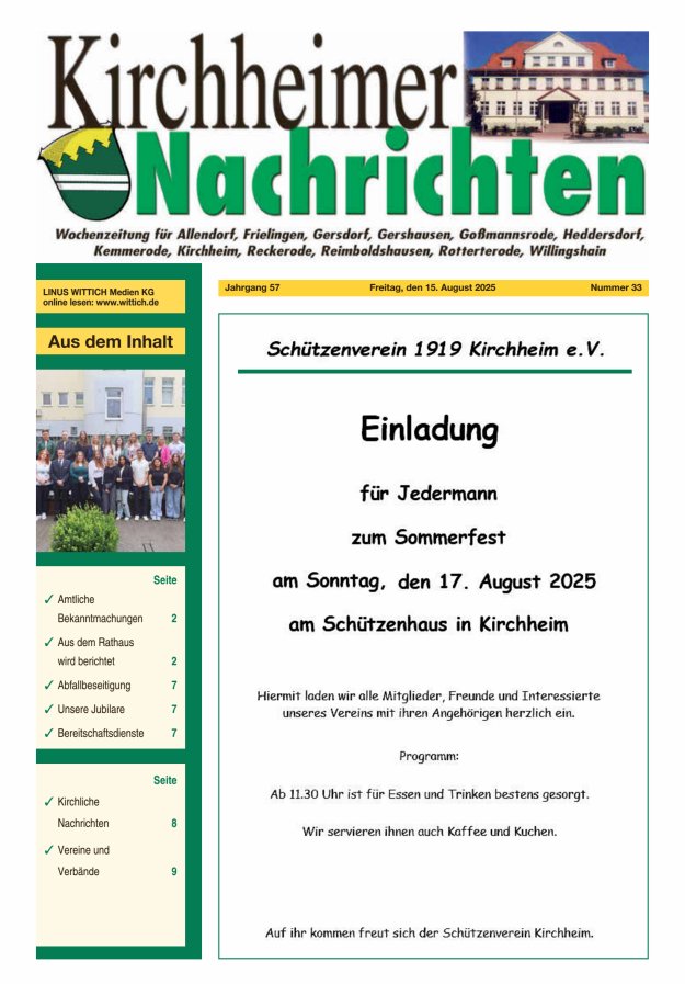Kirchheimer Nachrichten Titelblatt 33/2025