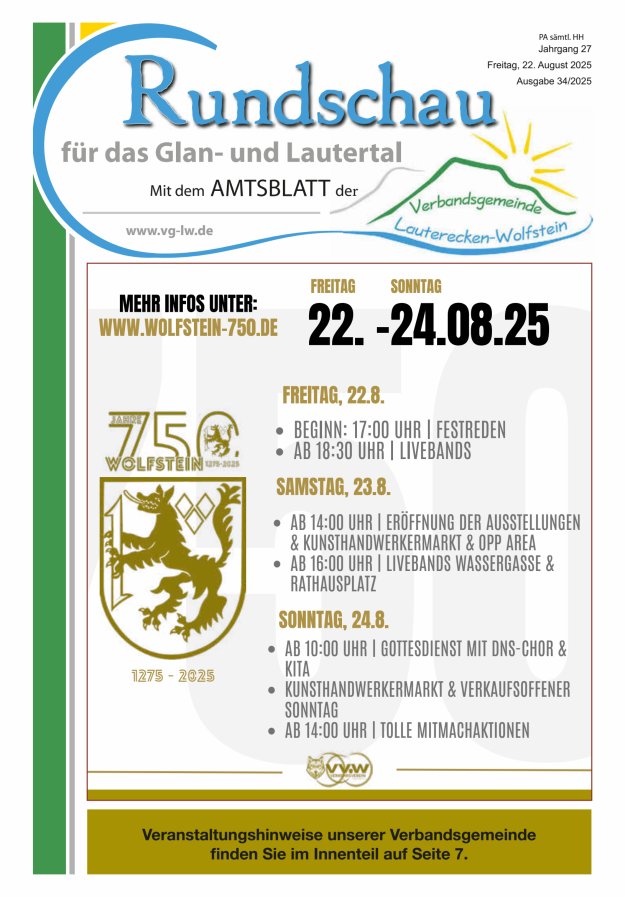 Rundschau für das Glan- und Lautertal Titelblatt 34/2025