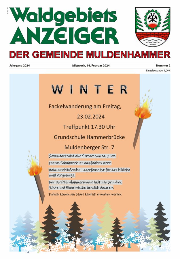 Waldgebietsanzeiger der Gemeinde Muldenhammer Titelblatt 02/2024