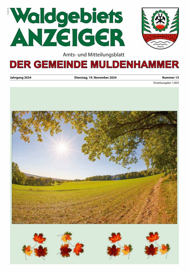 Waldgebietsanzeiger der Gemeinde Muldenhammer Titelblatt 13/2024