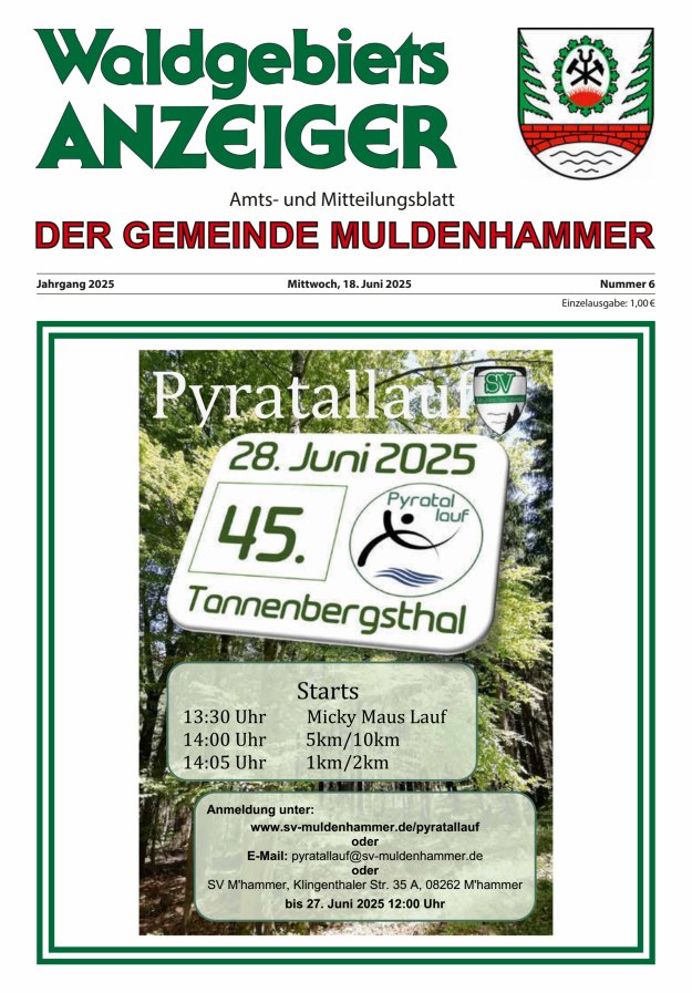 Waldgebietsanzeiger der Gemeinde Muldenhammer Titelblatt 06/2025
