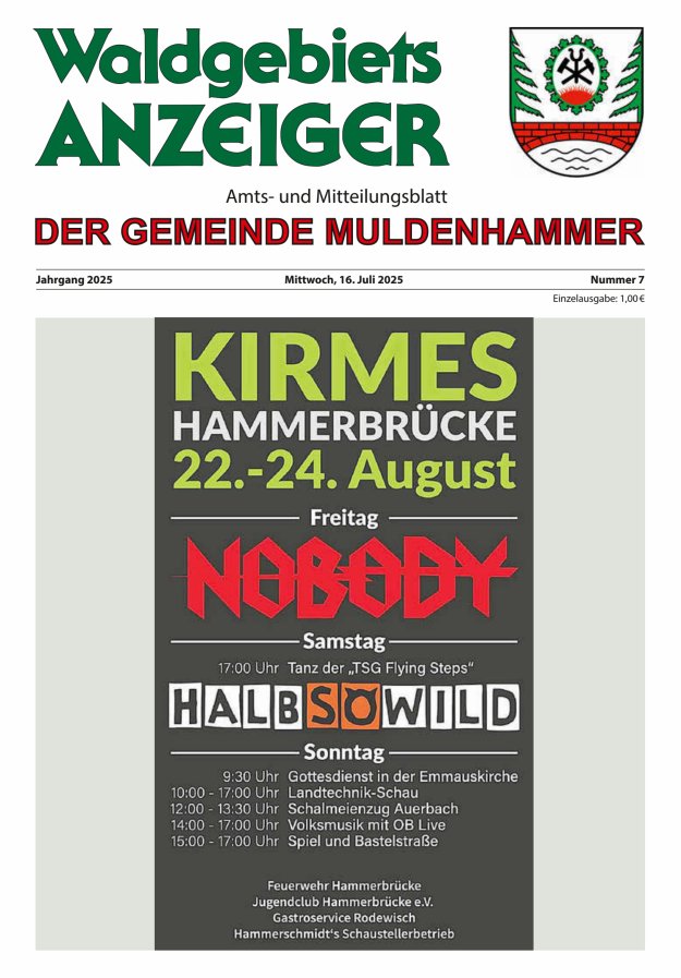 Waldgebietsanzeiger der Gemeinde Muldenhammer Titelblatt 07/2025