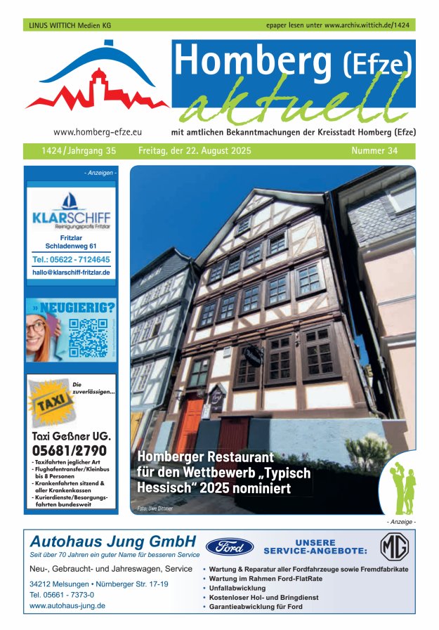 Homberg Efze aktuell Titelblatt 34/2025