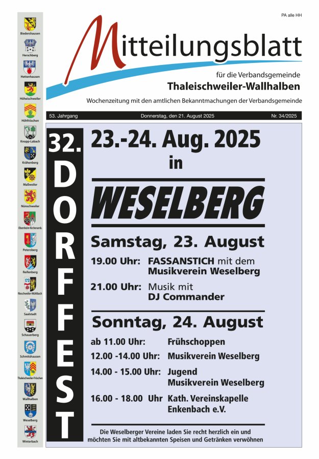 Mitteilungsblatt VG Thaleischweiler-Wallhalben Titelblatt 34/2025