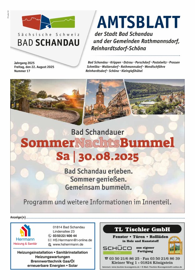 Amtsblatt der Stadt Bad Schandau und der Gemeinden Titelblatt 17/2025