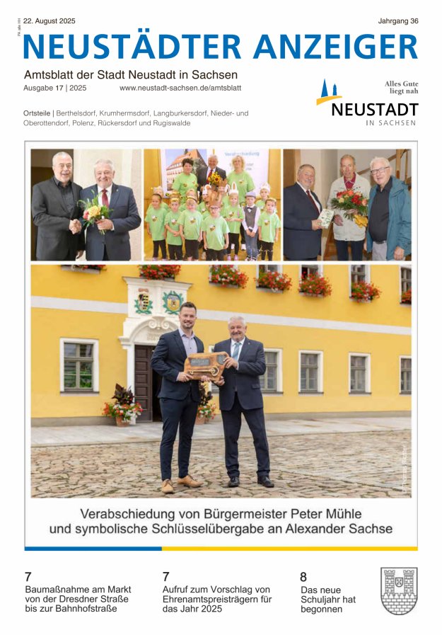 Neustädter Anzeiger - Amts- und Heimatblatt der Stadt Neustadt in Sachsen Titelblatt 17/2025