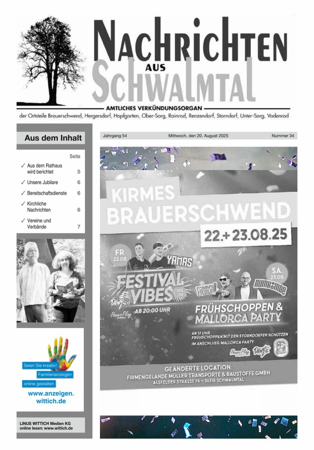Nachrichten aus Schwalmtal Titelblatt 34/2025
