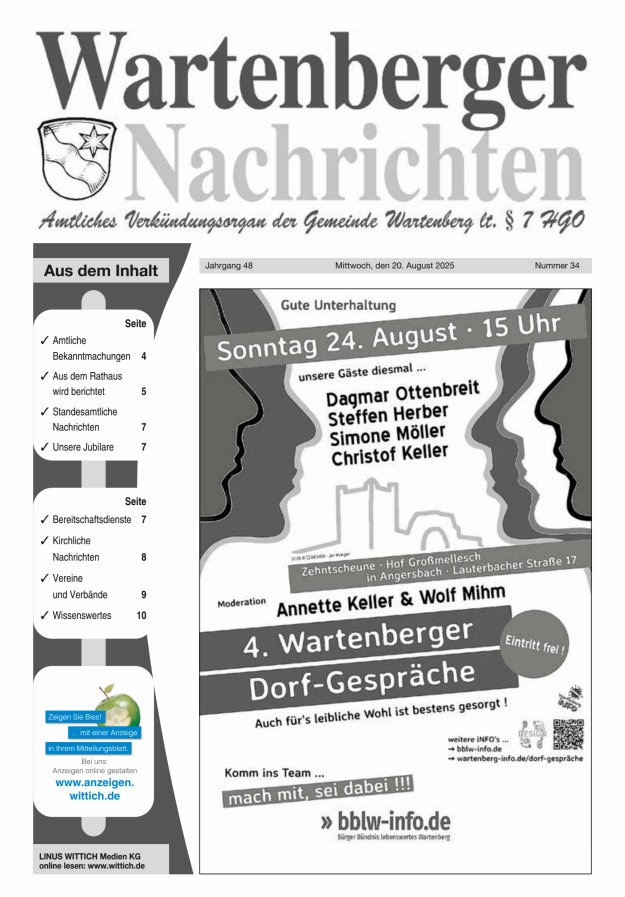 Wartenberger Nachrichten Titelblatt 34/2025