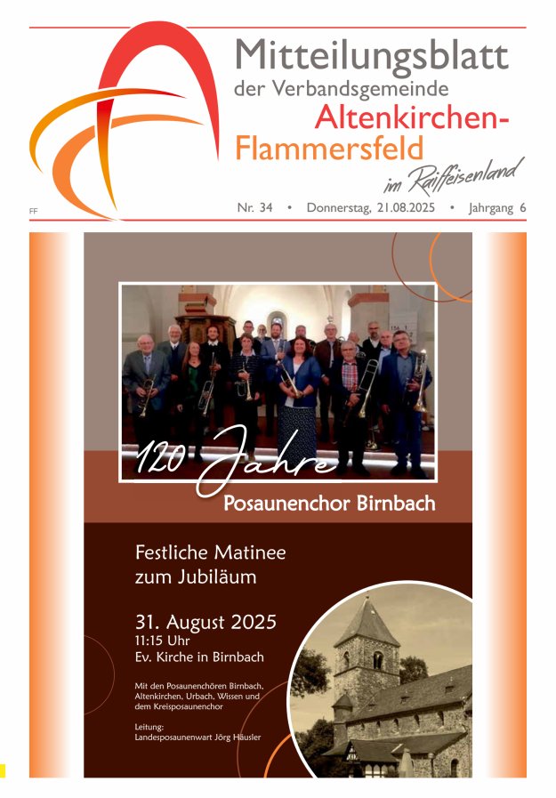 Mitteilungsblatt Verbandsgemeinde Altenkirchen-Flammersfeld Ausg Flammersfeld Titelblatt 34/2025