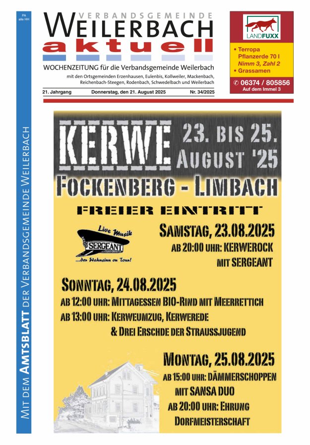 Verbandsgemeinde Weilerbach aktuell Titelblatt 34/2025