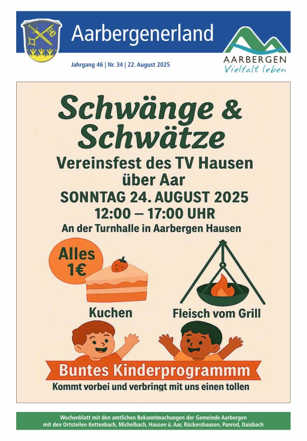 Aarbergenerland - Wochenblatt mit den amtlichen Bekanntmachungen Titelblatt 34/2025