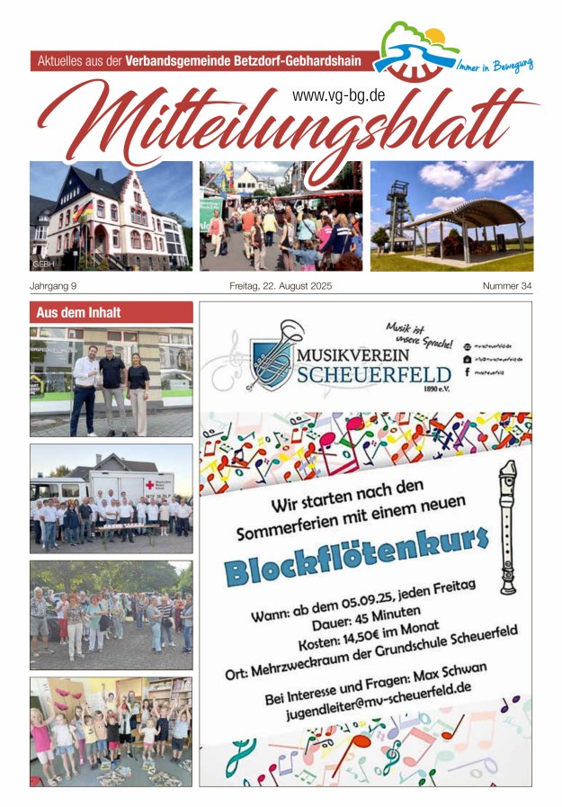 Aktuelles aus der VG Betzdorf-Gebhardshain Ausgabe Gebhardshain Titelblatt 34/2025