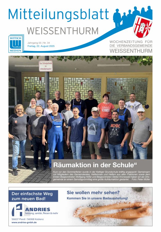 Mitteilungsblatt für den Bereich der Verbandsgemeinde Weißenthurm Titelblatt 34/2025