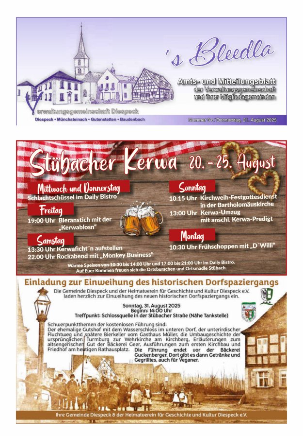 Amts- und Mitteilungsblatt VGem Diespeck Titelblatt 34/2025