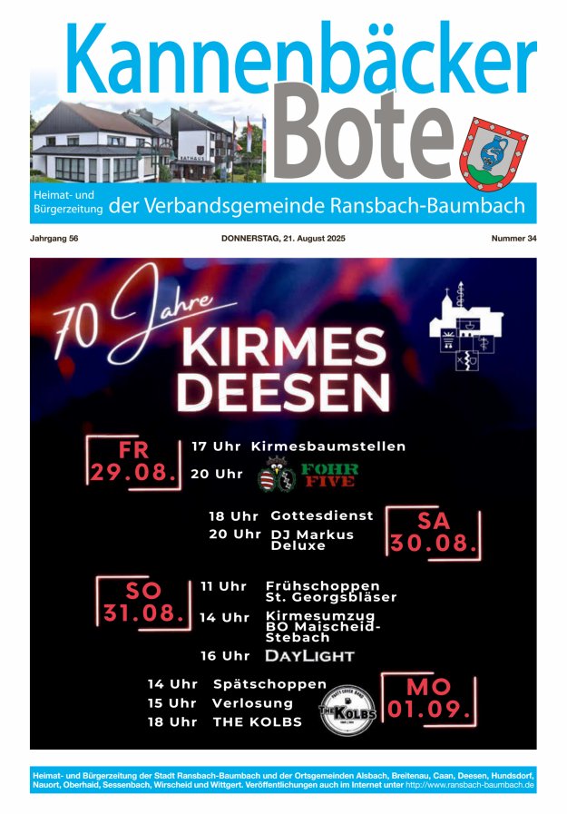 Kannenbäcker-Bote der Verbandsgemeinde Ransbach-Baumbach Titelblatt 34/2025