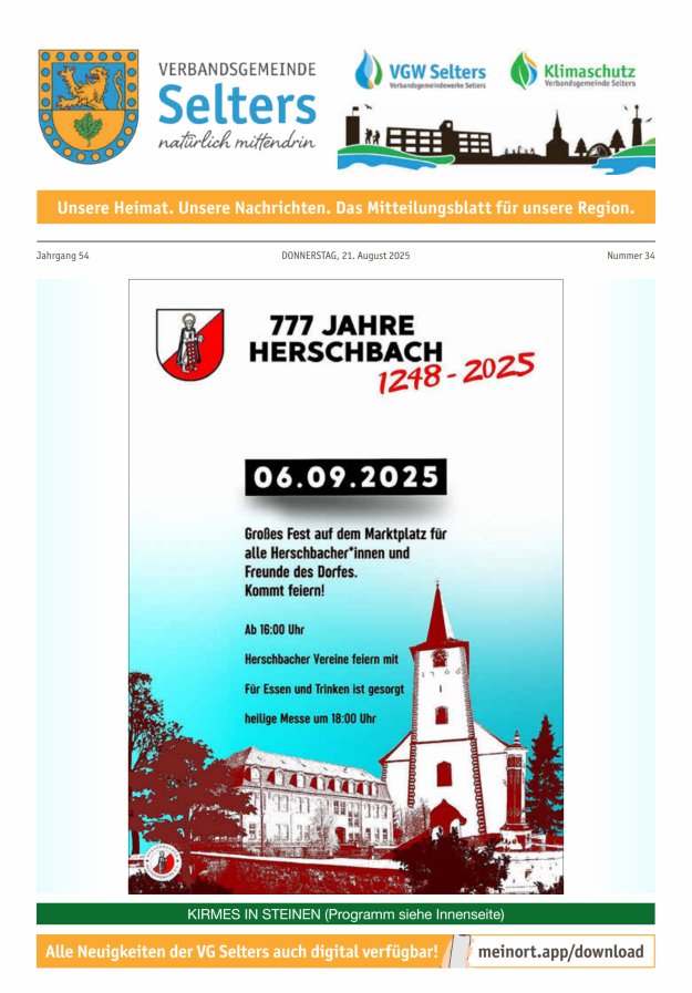 Unsere Verbandsgemeinde Selters Ww Titelblatt 34/2025