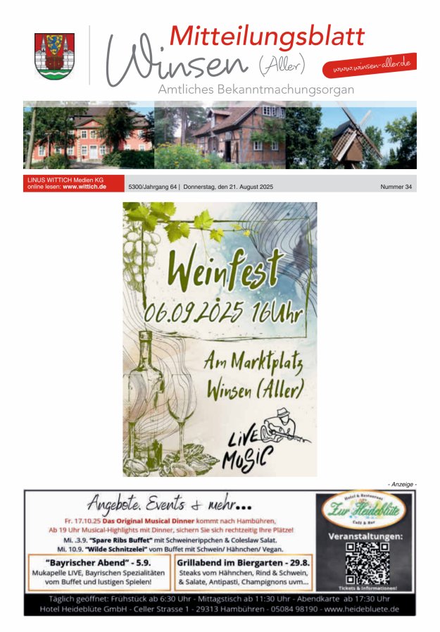 Mitteilungsblatt der Gemeinde Winsen Titelblatt 34/2025