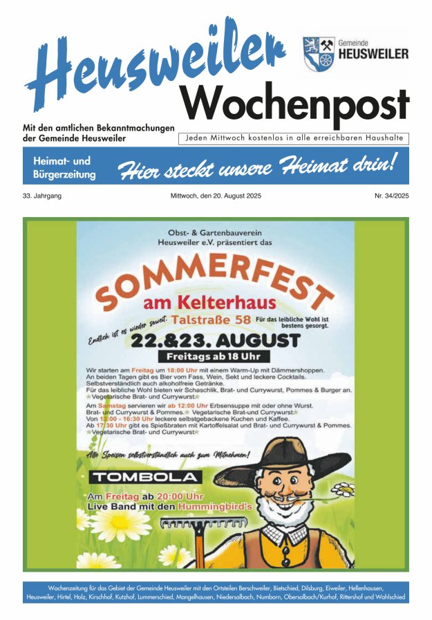 Heusweiler Wochenpost Titelblatt 34/2025