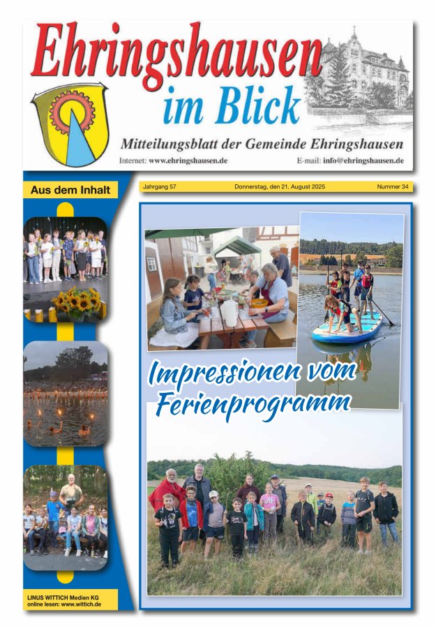 Mitteilungsblatt der Gemeinde Ehringshausen Titelblatt 34/2025