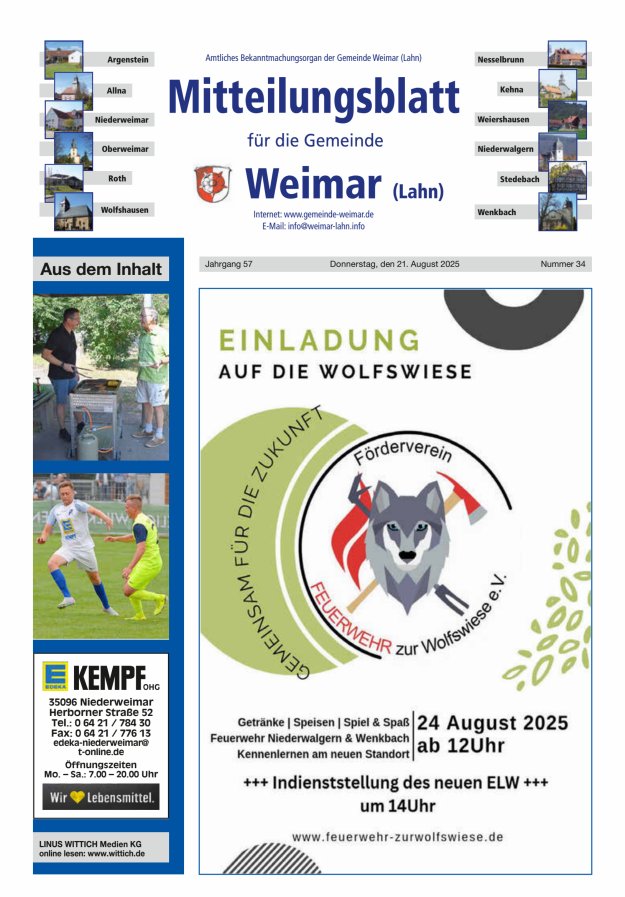 Mitteilungsblatt für die Gemeinde Weimar Titelblatt 34/2025