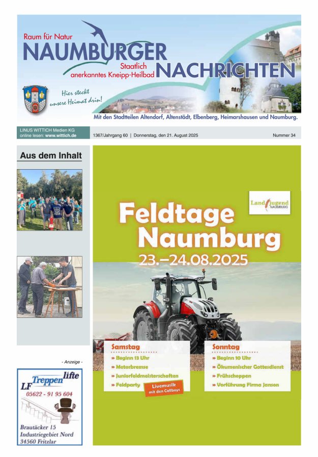 Naumburger Nachrichten Titelblatt 34/2025