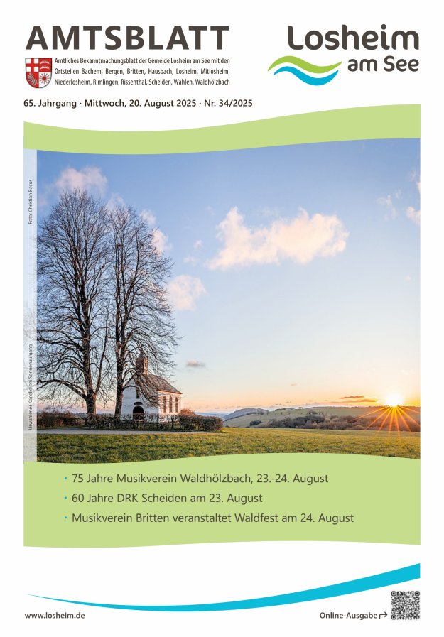 Amtliches Bekanntmachungsblatt der Gemeinde Losheim am See Titelblatt 34/2025