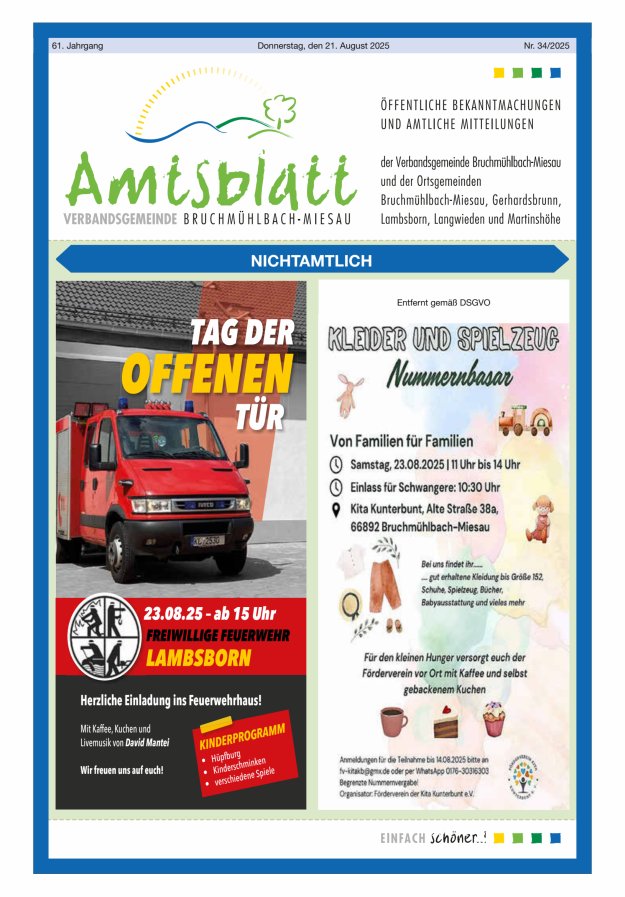 Amtsblatt der VG Bruchmühlbach-Miesau Titelblatt 34/2025