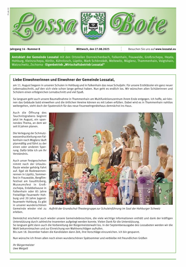 Amtsblatt Lossa Bote - Gemeinde Lossatal mit den Ortsteilen Titelblatt 08/2025