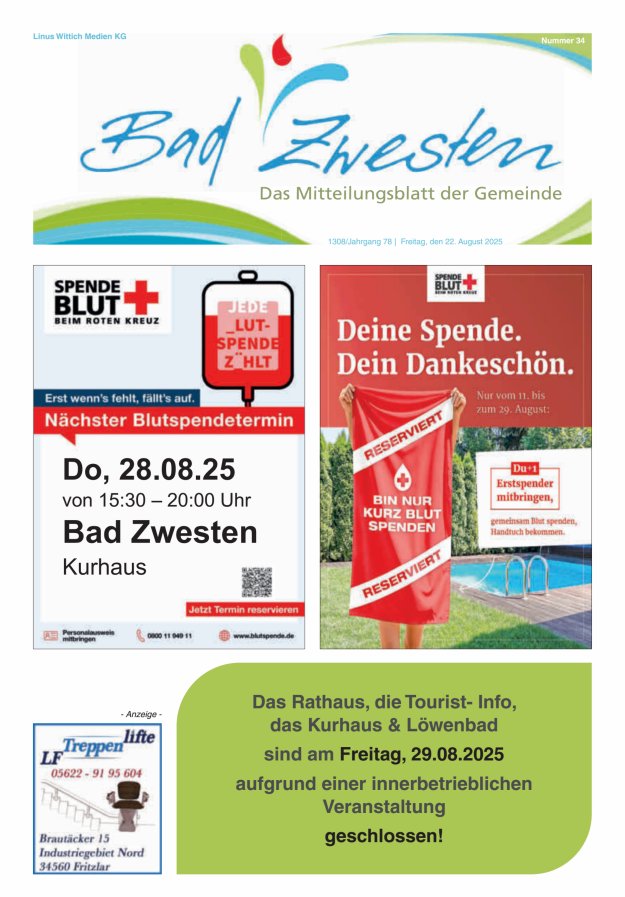 Heimatzeitung Bad Zwesten Titelblatt 34/2025