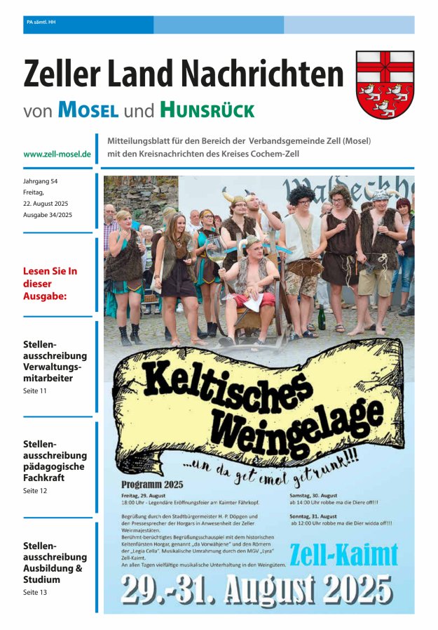 Zeller Land Nachrichten Titelblatt 34/2025