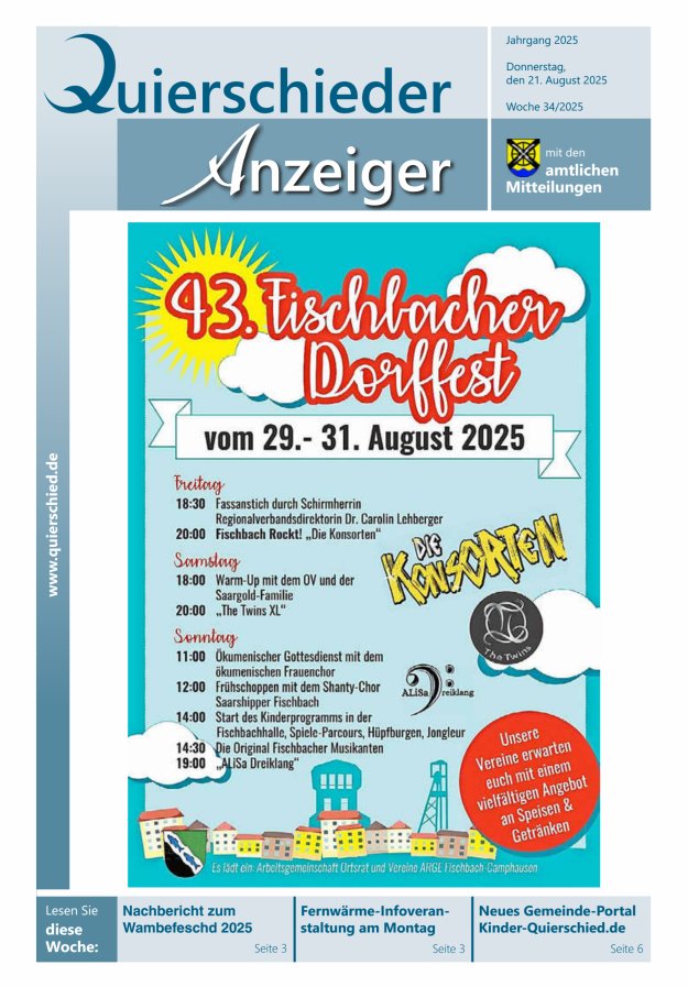 Quierschieder Anzeiger Titelblatt 34/2025