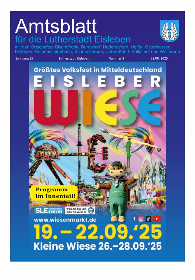 Amtsblatt Lutherstadt Eisleben – Amtliches Mitteilungsblatt der Lutherstadt Eisleben Titelblatt 08/2025