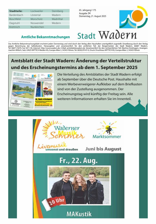 Stadt Wadern Titelblatt 34/2025