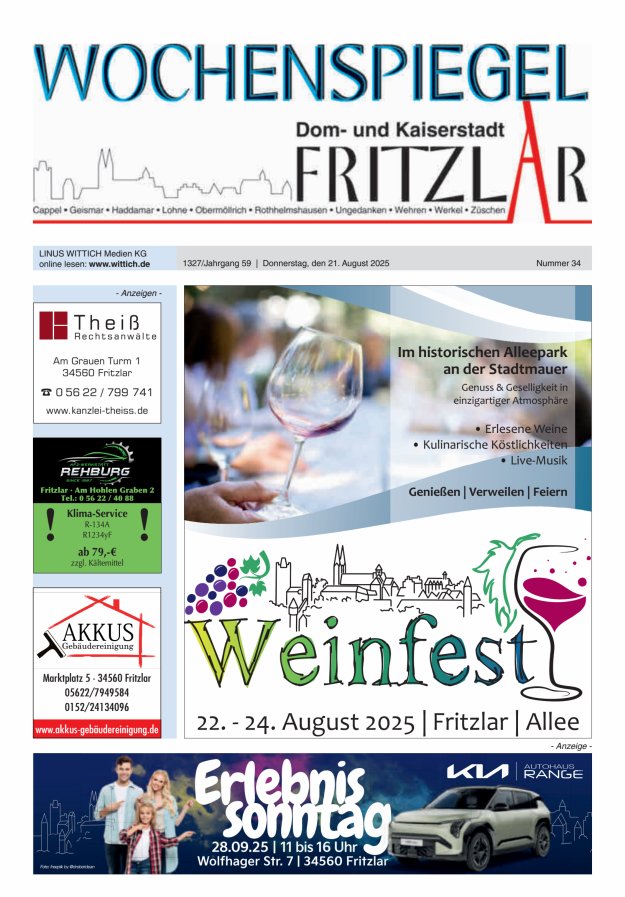 Wochenspiegel Dom- und Kaiserstadt Fritzlar Titelblatt 34/2025
