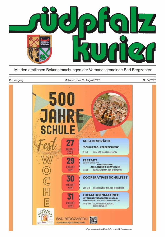 Südpfalz Kurier - VG Bad Bergzabern Titelblatt 34/2025