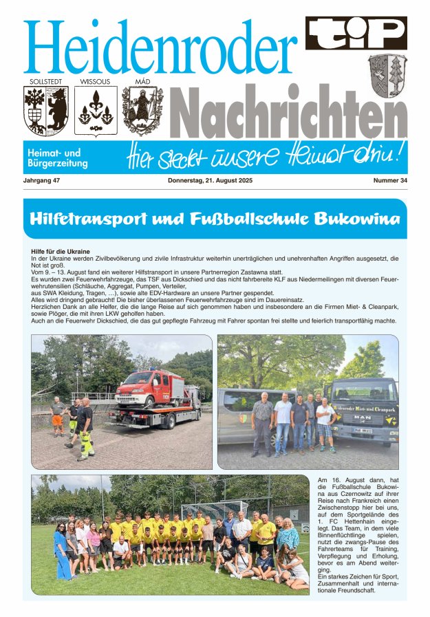 "tip" Heidenroder Nachrichten Titelblatt 34/2025
