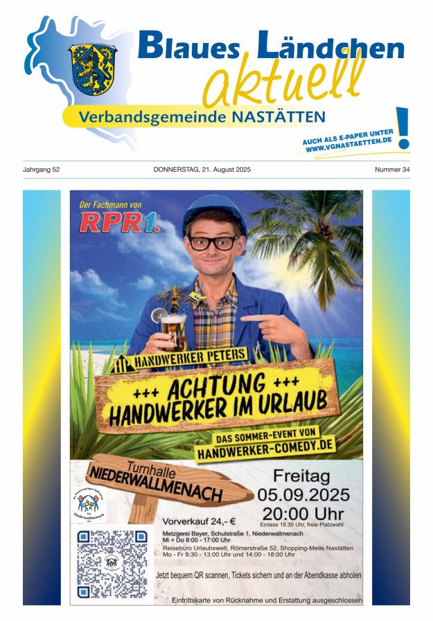 Blaues Ländchen aktuell - Heimat- u Bürgerzeitung VG Nastätten Titelblatt 34/2025