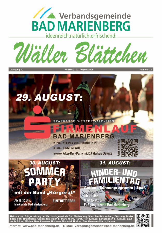 Wäller Blättchen - Verbandsgemeinde Bad Marienberg Titelblatt 34/2025