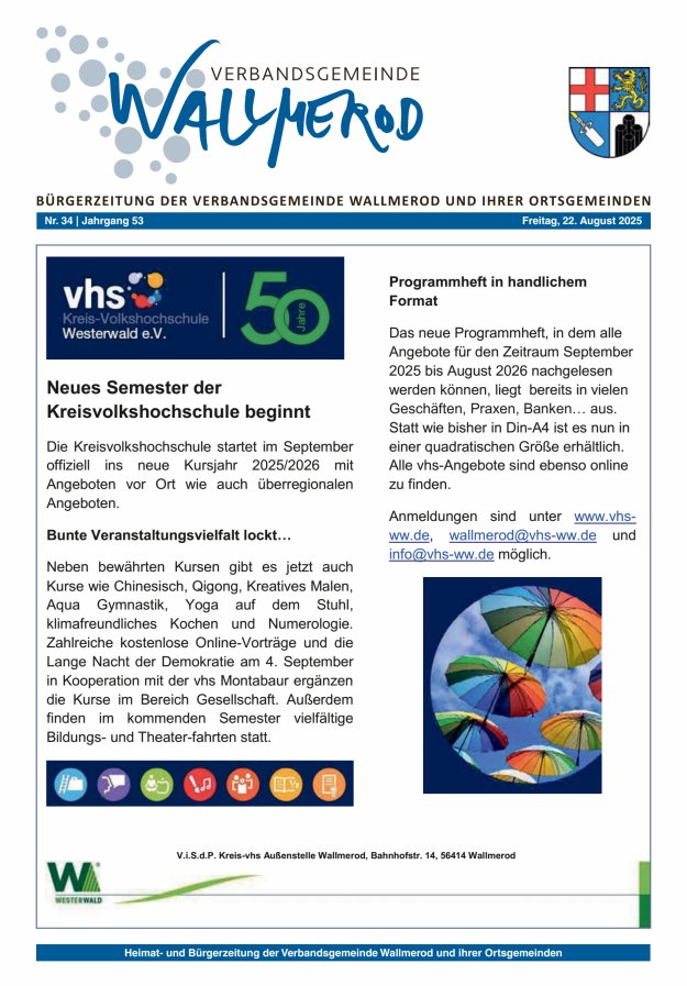 Wir über uns - Verbandsgemeinde Wallmerod Titelblatt 34/2025