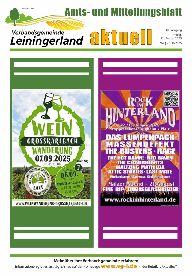 VG Leiningerland aktuell Titelblatt 34/2025
