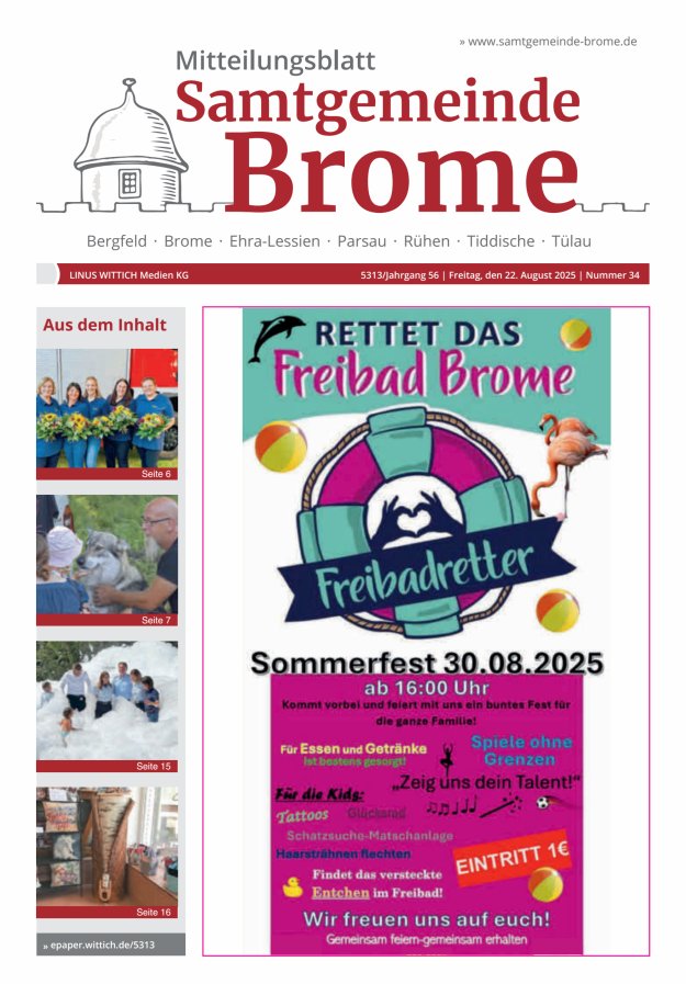 Mitteilungsblatt der Samtgemeinde Brome Titelblatt 34/2025