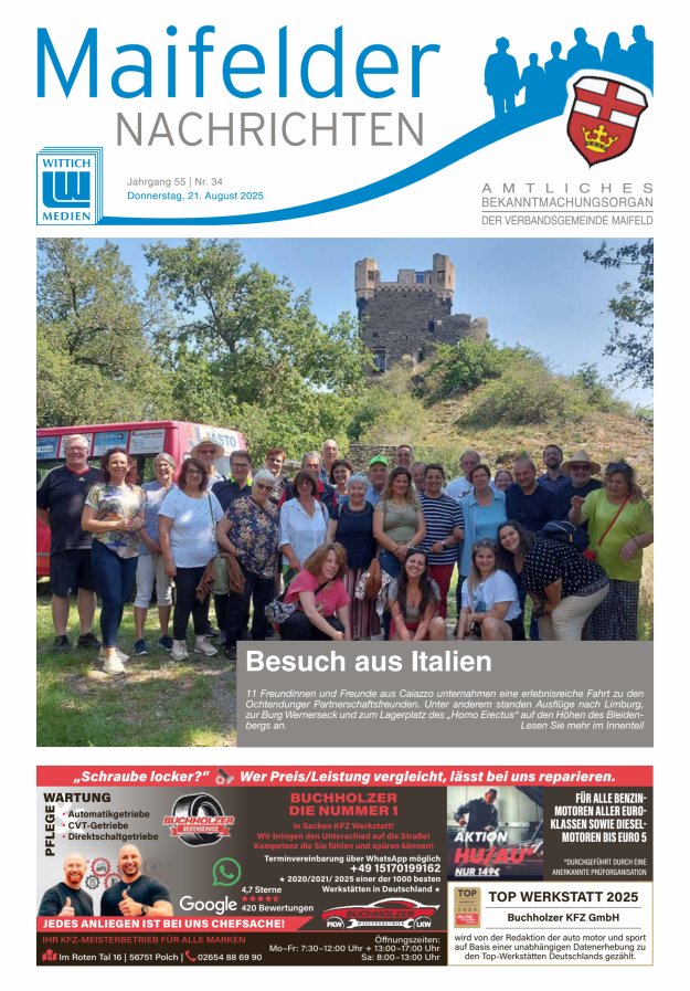 Maifelder Nachrichten - Wochenzeitung der Verbandsgemeinde Maifeld Titelblatt 34/2025