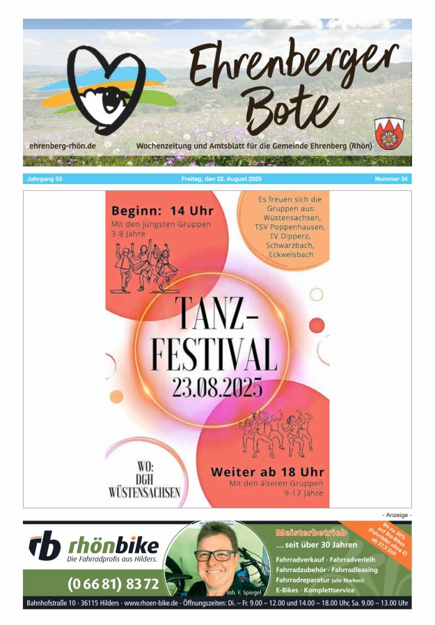 Ehrenberger Bote Titelblatt 34/2025