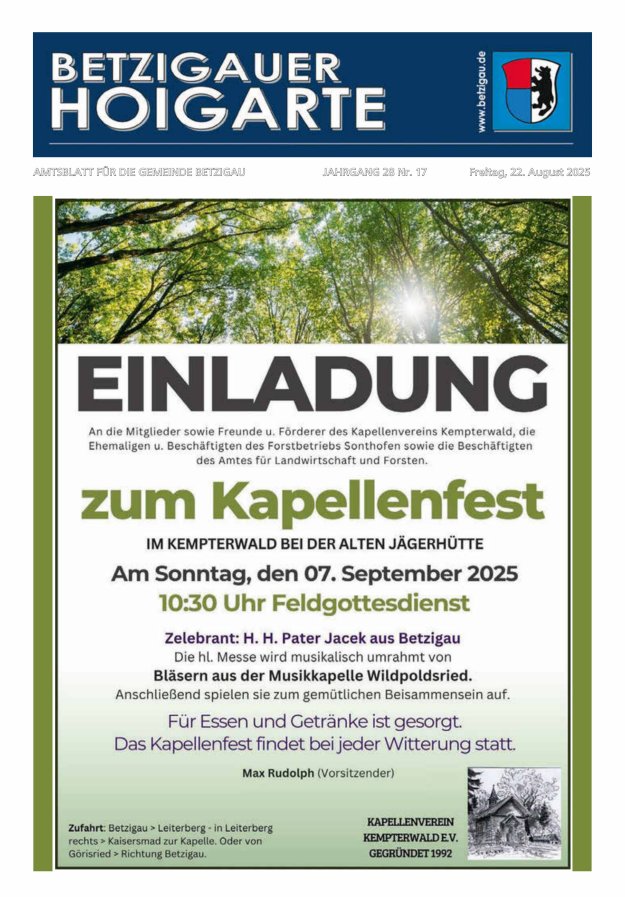 Betzigauer Hoigarte Amtsblatt der Gemeinde Betzigau Titelblatt 17/2025