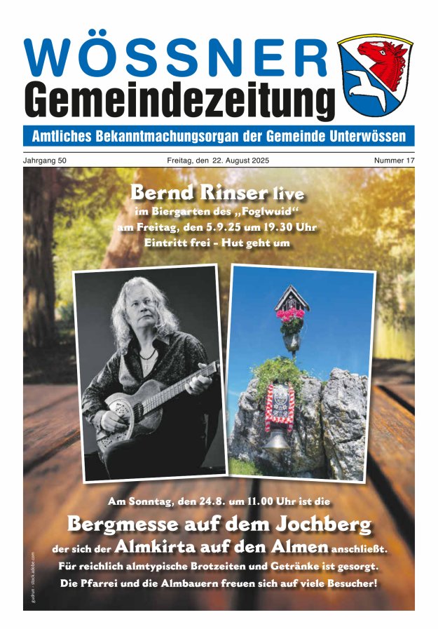 Wössner Gemeindezeitung Amtliches Bekanntmachungsorgan der Gemeinde Unterwössen Titelblatt 17/2025